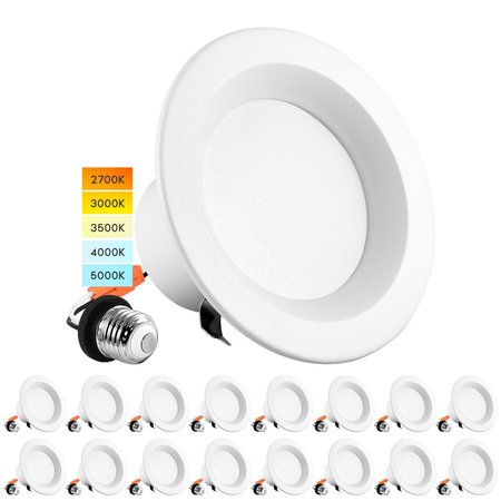 LUXRITE 4" LED Recessed Can Lights 5 CCT Selectable 2700K-5000K 10W (60W Equivalent) 750LM Dimmable 16-Pack LR23791-16PK